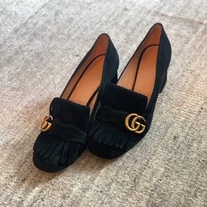 Gucci Mormont Fringe Suede Black 40 2inch heels